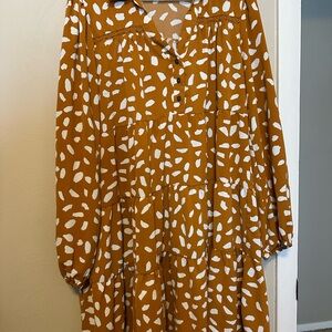 Umgee Brown and White Patterned Long Sleeve Dress